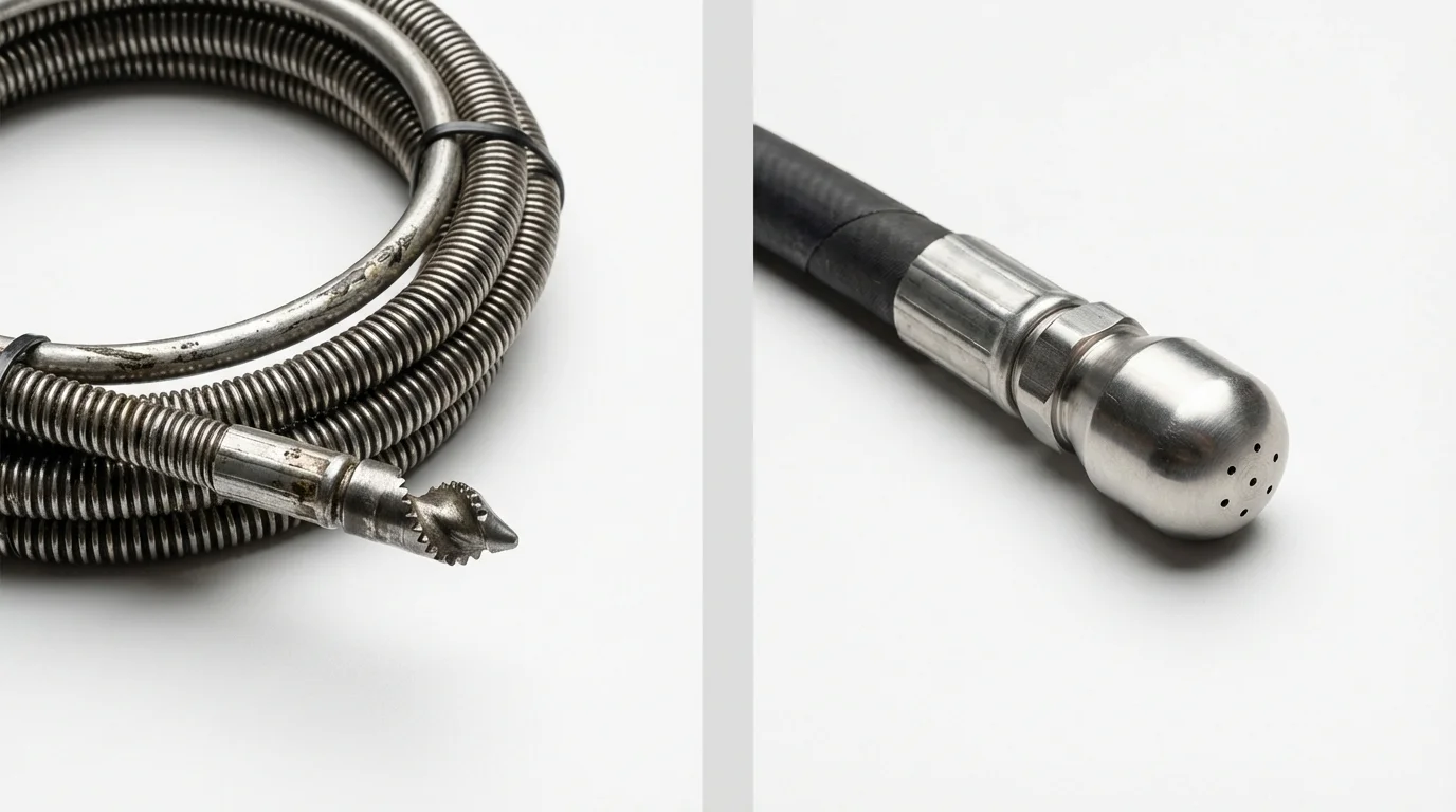 Drain snake cable and hydro jetting nozzle used for drain cleaning in Geneva, IN